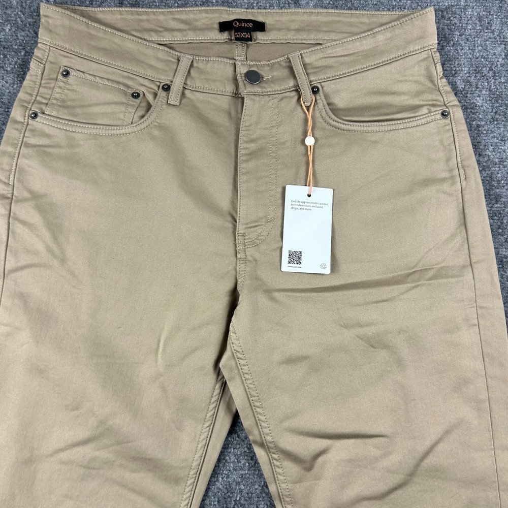 Quince 5-Pocket Chino Pants Mens 32x34 Khaki Tan Stretch Cotton Twill Straight - Picture 2 of 9